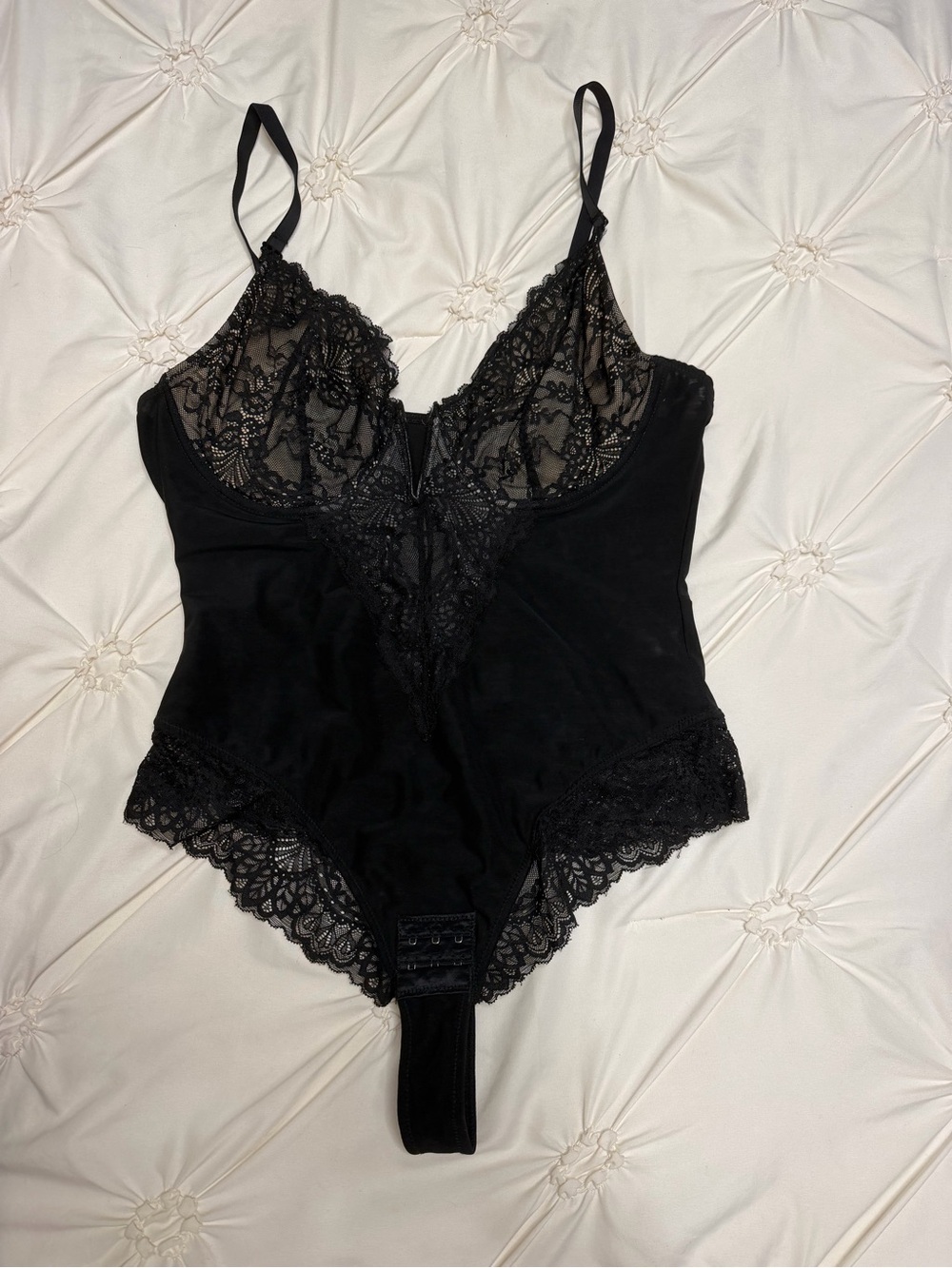 Elegant Black Lace Bodysuit Shapewear with Sheer Cups